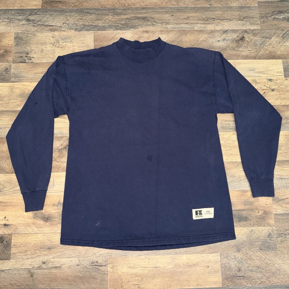 Vintage 90s Russell Athletic‎ Turtle Neck Long Sleeve Shirt | Large | Blue |